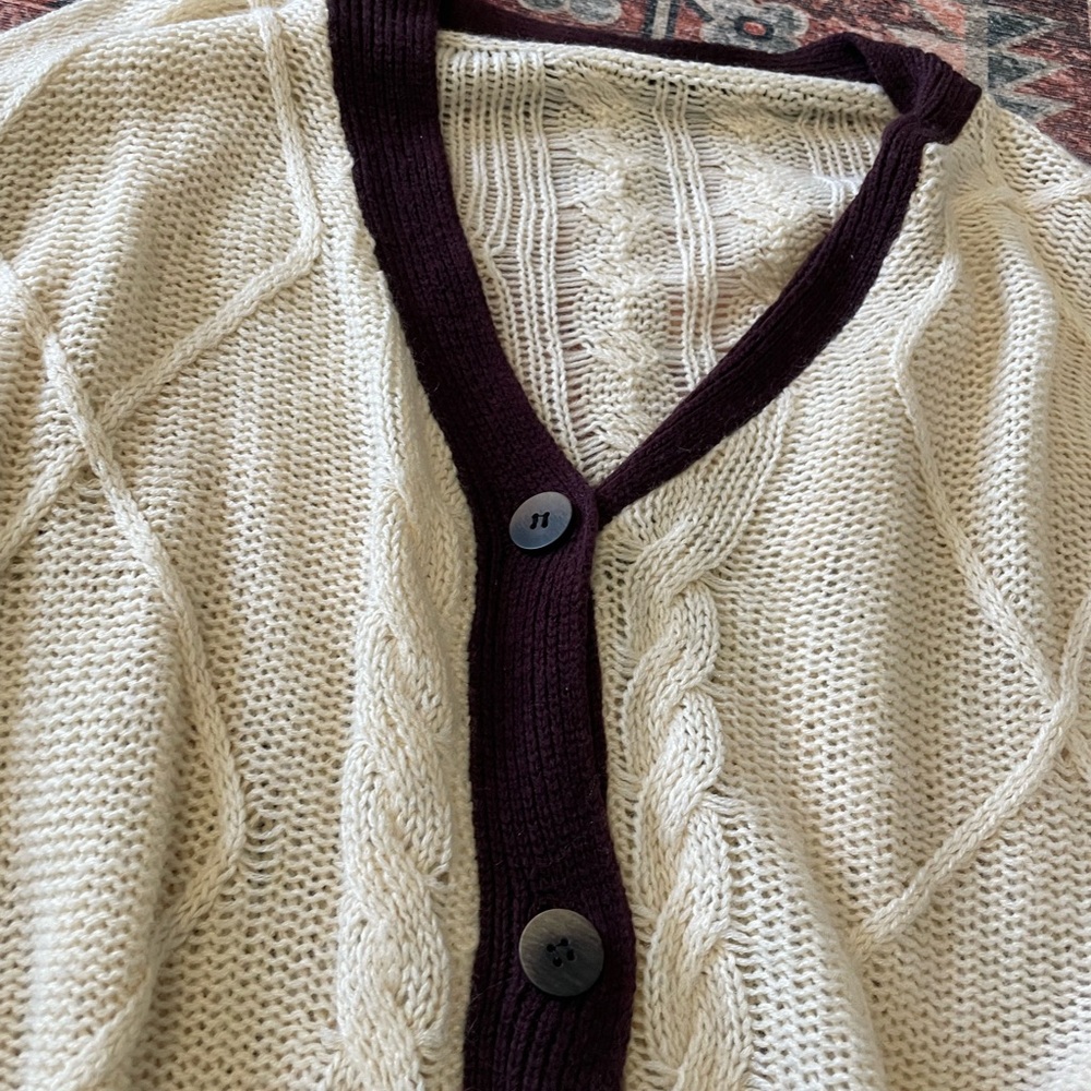 Cream Cable Knit Cardigan Sweater - Picture 5 of 6